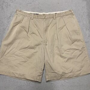Vintage Polo Ralph Lauren Shorts Mens 40 Khaki Pleated Preppy 90s 8.5" Inseam